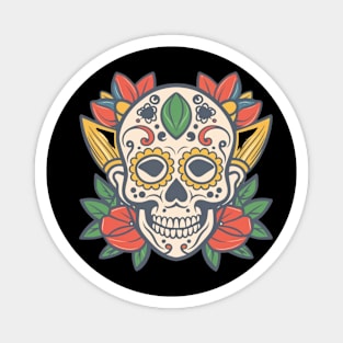 Traditional Floral Skull tattoo Magnet